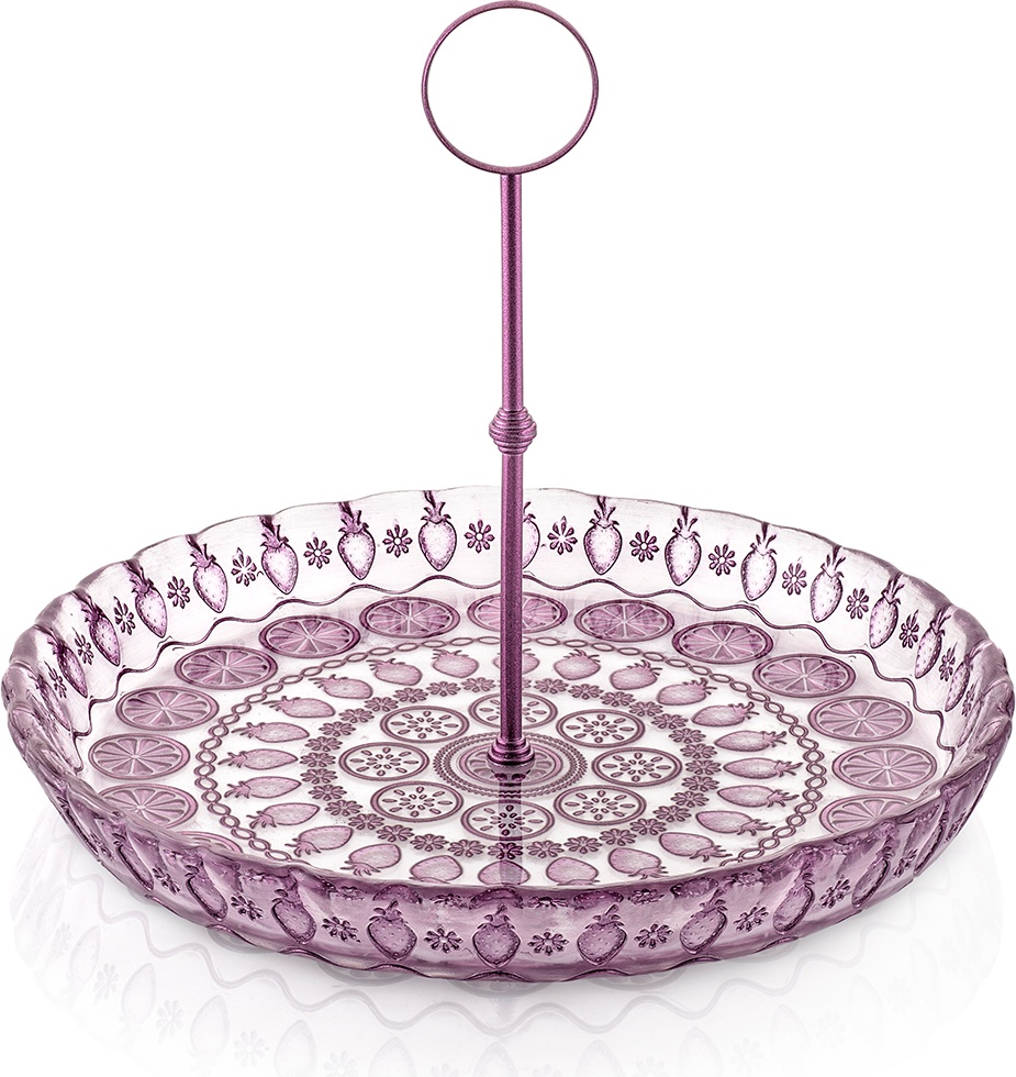 10608062 IVV Блюдо для фруктов с ручкой IVV "Витамины" 32см (аметистовый узор) Стекло 