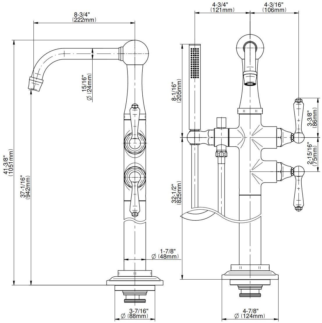 GRAFF Напольный смеситель для ванны на одно отверстие с ручным душем Camden 5309000 - Вид №1