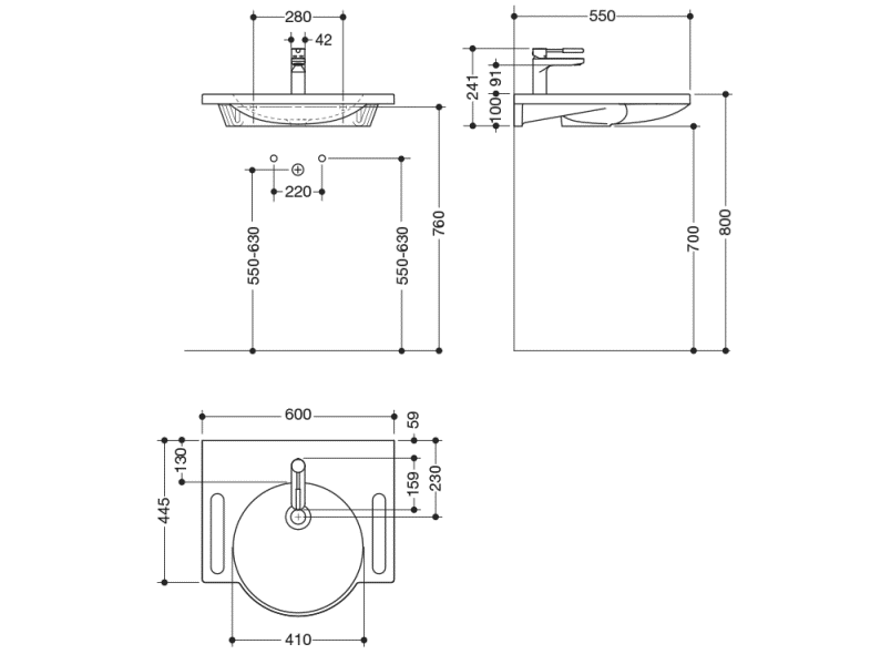 950.19.001 Комплект умывальника и смесителя HEWI Waschtische  - Вид №1
