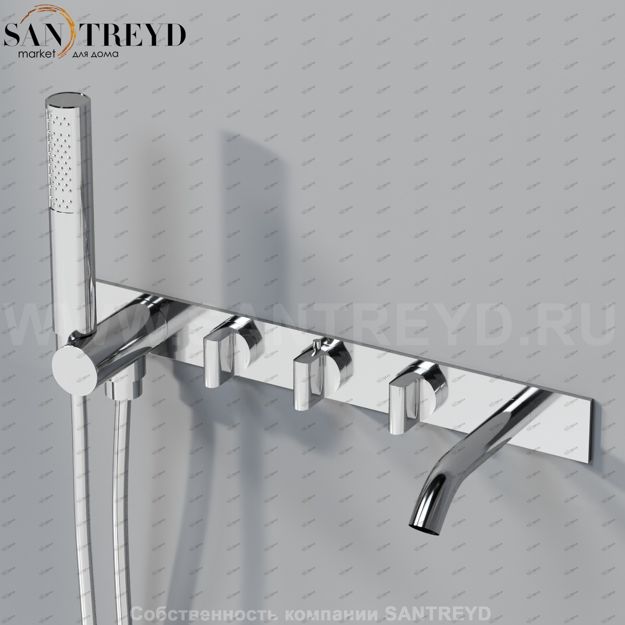 Термостат с ручным душем ARUB1117S SQUARE для ванны хромированный Agape