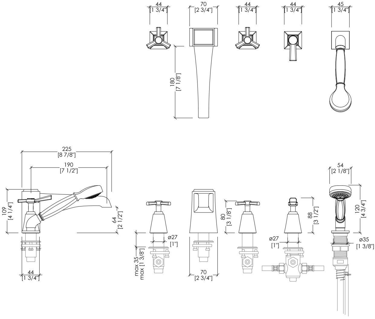 Devon&Devon Метчик из латуни для монтажа на обод на 5 отверстий Time 2time254cr - Вид №1