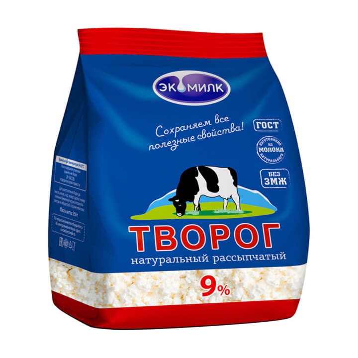 Творог 9% рассыпчатый Экомилк 350 г БЗМЖ Santreyd 21167 - Вид №1