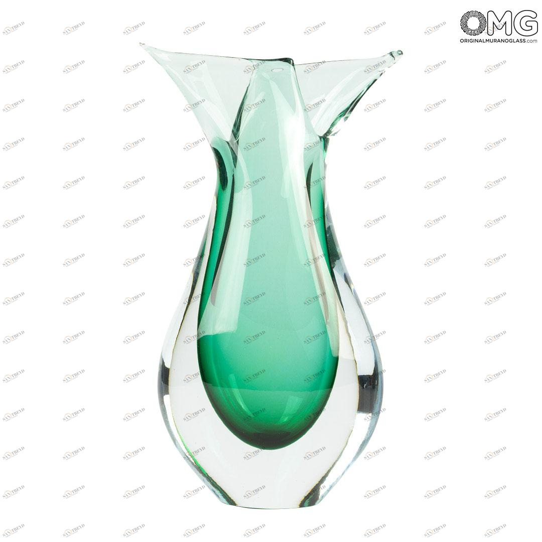2887 ORIGINALMURANOGLASS Ваза Зелёная Рыба - соммерсо - Original Murano Glass OMG 12 см 