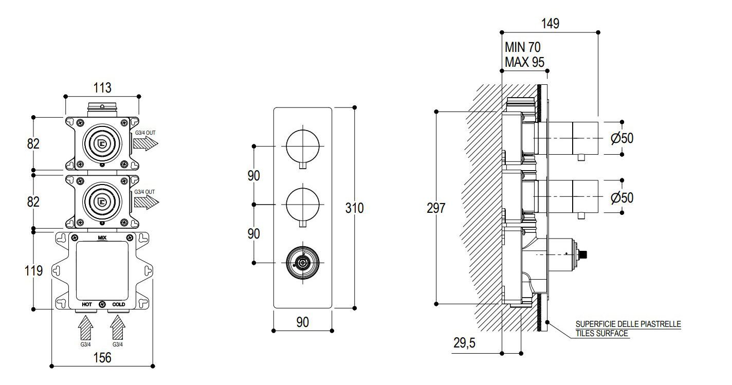 Термостатический смеситель для душа Ritmonio диаметр 35 отпечатков пальцев ARCH-00058813 - Вид №2
