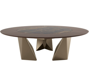 Круглый обеденный стол с металлическим основанием и мраморной столешницей