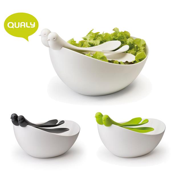 QL10098-WH Салатница с ложками sparrow белая Qualy  - Вид №5