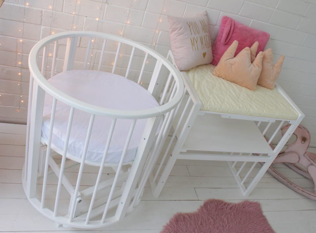 Круглая кроватка-трансформер 7 в 1 белая (72х72 см) QUEENBABY ДИЗАЙНЕРСКИЕ 178563 Белый  - Вид №1