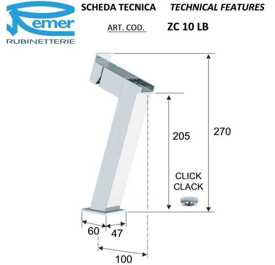 Remer Rubinetterie Смеситель для раковины, однорычажный, настольный Flash Zc10lb - Вид №3