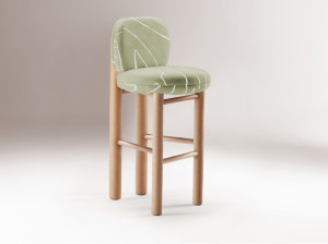 Тканевый мягкий барный стул с подставкой для ног