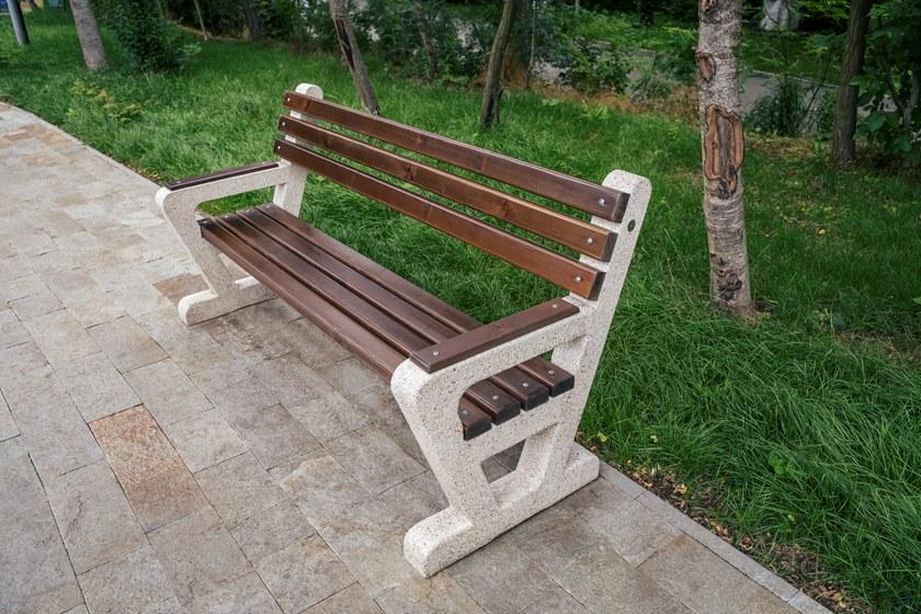 ENCHO ENCHEV - ETE Скамейка из бетона и дерева со спинкой  109  - Вид №1