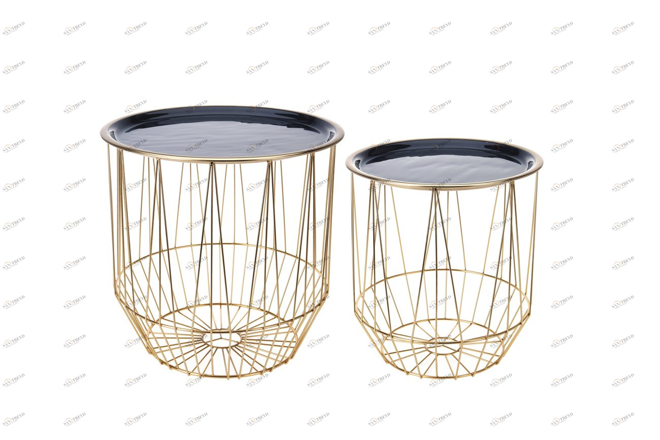 Приставной столик черный с подносом и золотой опорой, 2 штуки GARDA DECOR  00-3861121 Золото;черный 