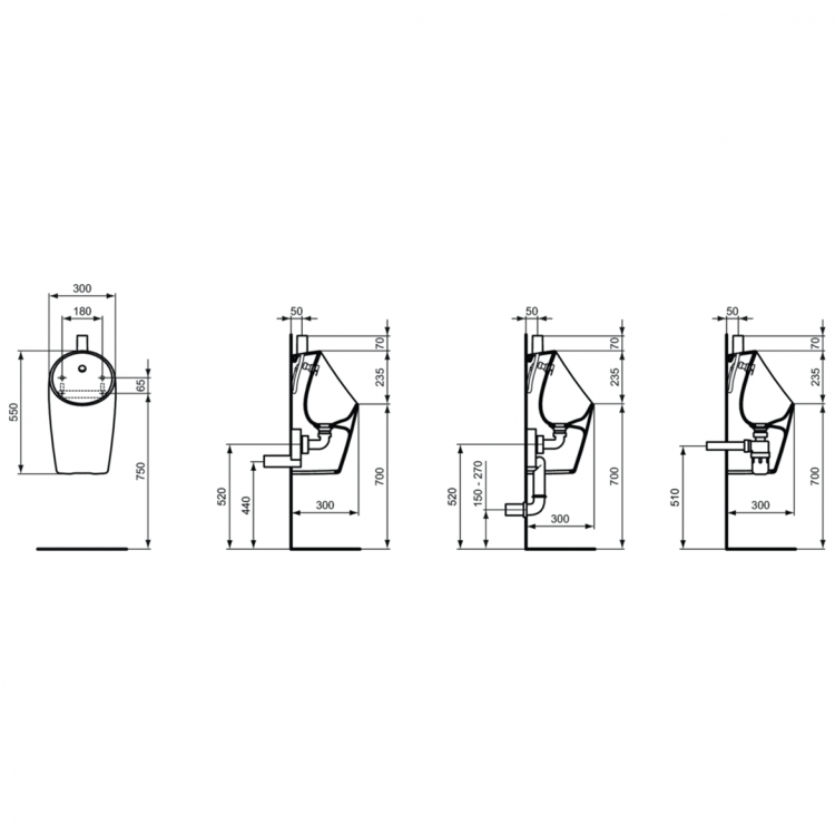 E189501 MIDI Писсуар со стандартным смывом, верхняя подводка Ideal Standard SPHERO - Вид №2