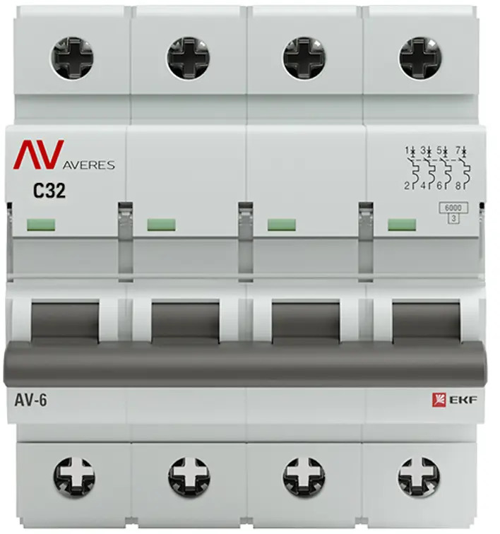 Автоматический выключатель EKF Averes AV-6 4P 32A для защиты электросетей 86549930