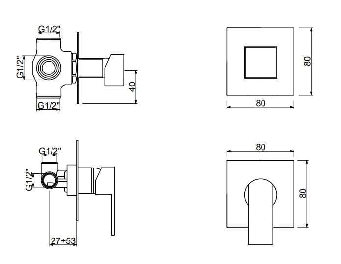 Латунный встраиваемый смеситель для душа QD Magistro Lab Swanky ARCH-00052771 - Вид №2