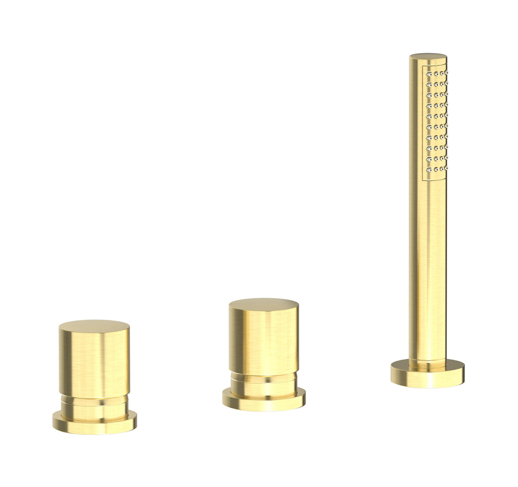 Смеситель на бортик ванной на 3 отверстия с изливом, дивертером и душевым гарнитуром. WE ARE IB rr397is Brushed Pale Gold Brera