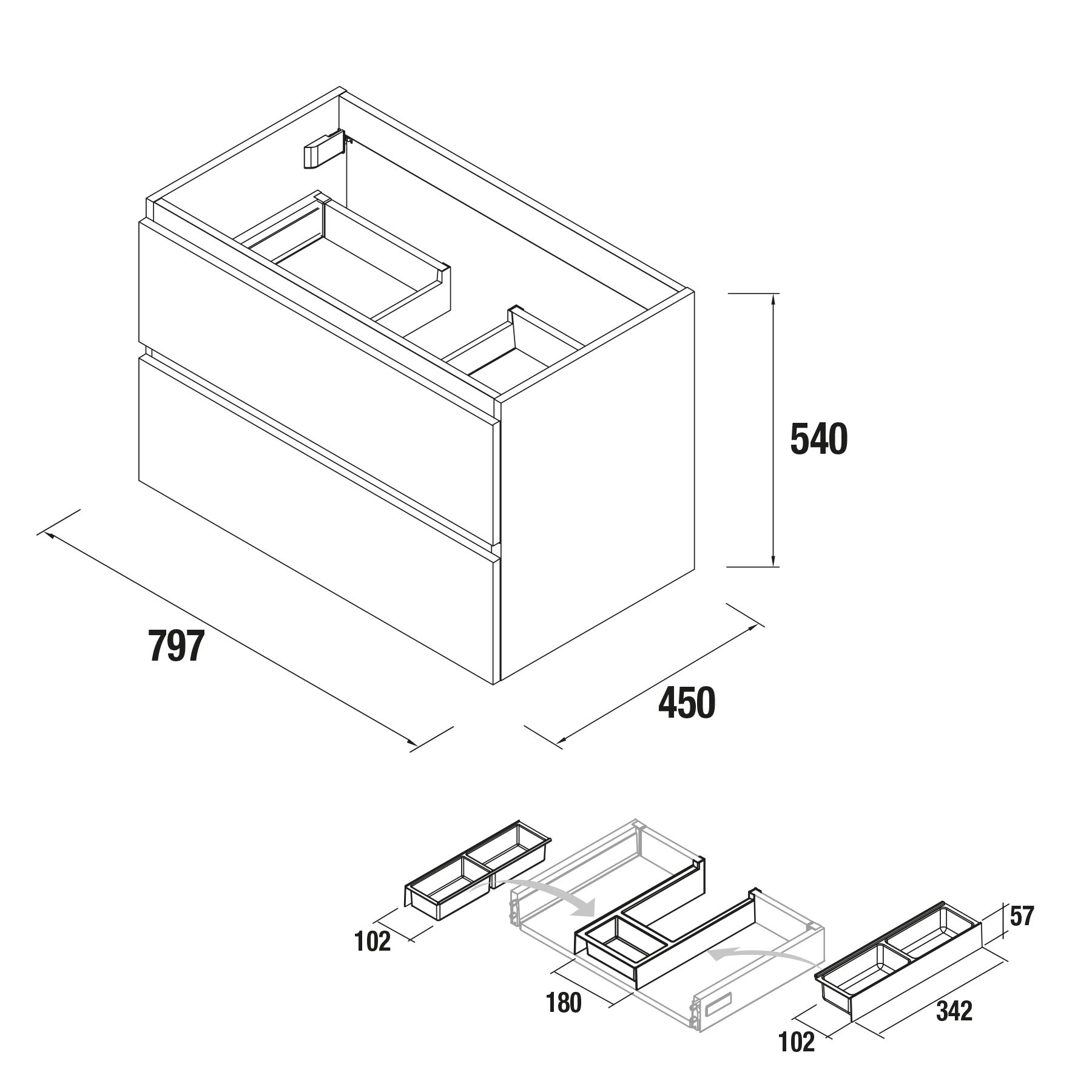 22634 SALGAR Мебель для умывальника SPIRIT 800 2 металлических ящика GLOSS WHITE 797 x 540 x 450 мм Глянцевый белый - Вид №4