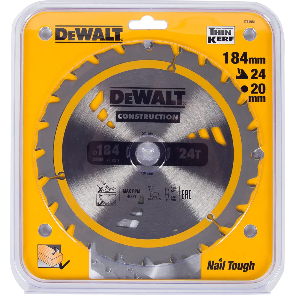 Диск пильный по дереву с гвоздями 184х20 мм DeWalt DT1951, 24 Т 82251931 STLM-2137385  - Вид №2