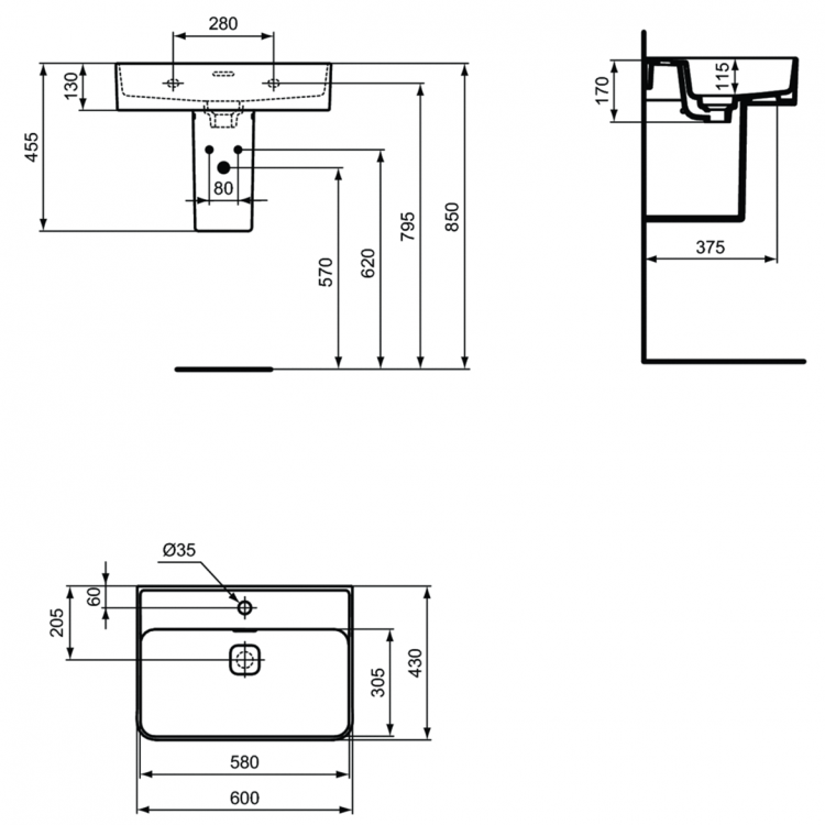 T300001 Раковина 60 см Ideal Standard STRADA II - Вид №21