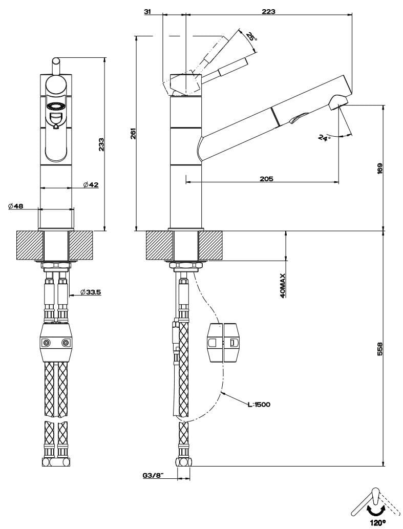 Смеситель для кухни из хромированной латуни со съемным ручным душем Gessi Oxygene ARCH-00146360 - Вид №1