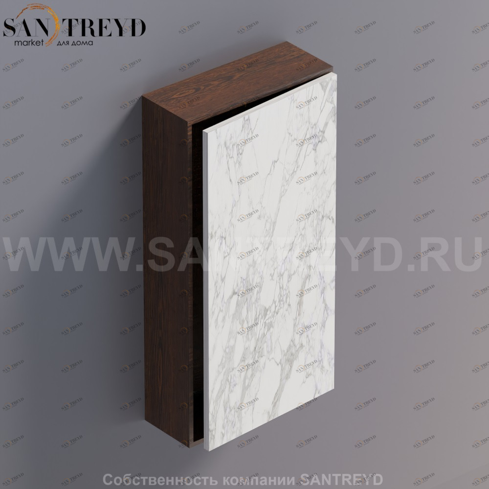 LIFT Модульный шкаф 80 см с правой дверью на доводчиках. Модули могут располагаться горизонтально и вертикально. Отделка: коричневый дуб и белый мрамор. AMOB052MCRUDX Agape