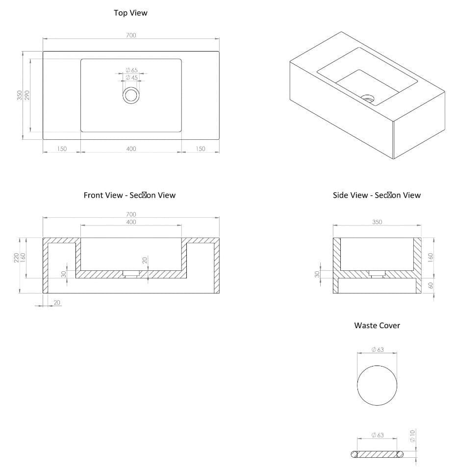 Мраморная прямоугольная подвесная раковина LUSSO CALLA ARCH-00145900 - Вид №3