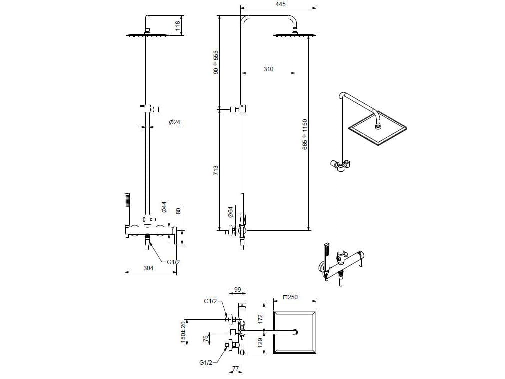 Хромированная латунная душевая колонна Bugnatese Morse ARCH-00103837