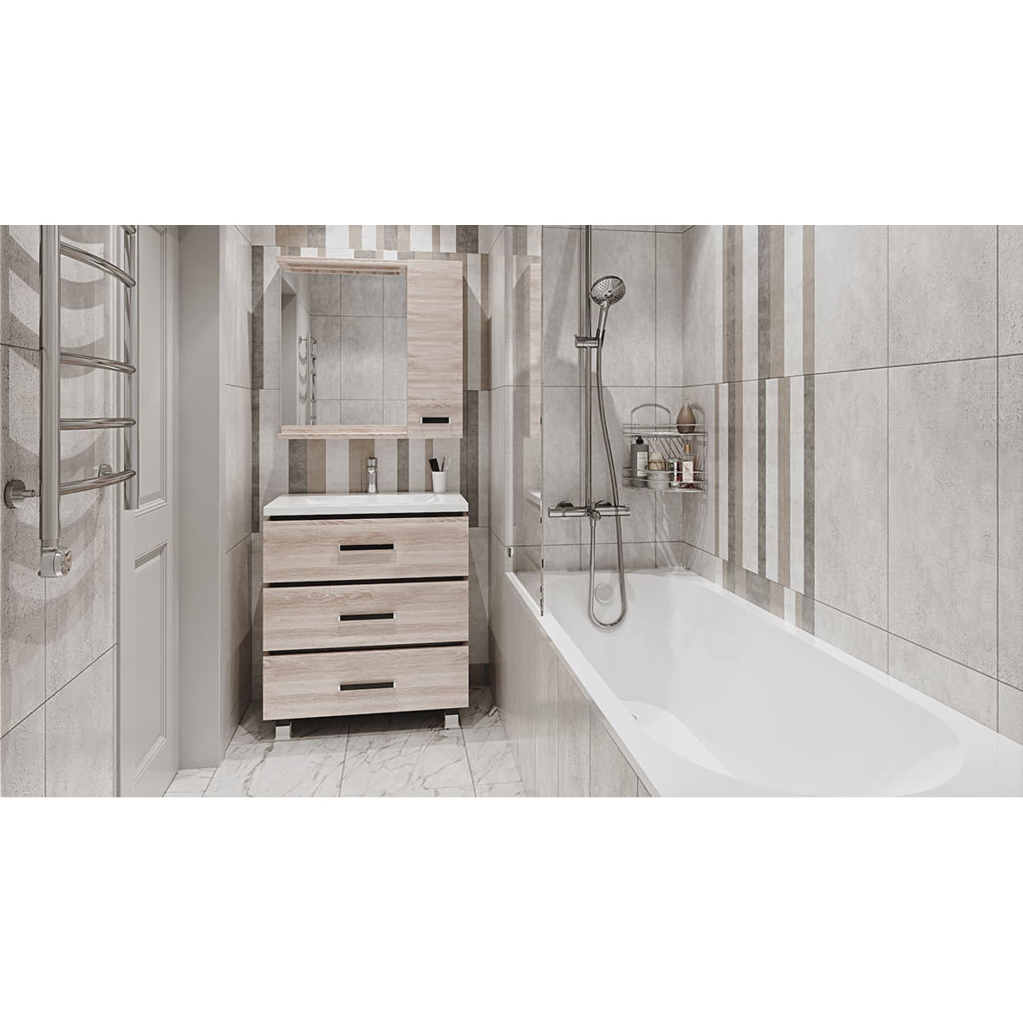 82034804 Шкаф зеркальный «» 75 см, цвет швейцарский вяз Торонто Santreyd  - Вид №4