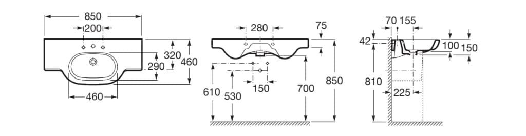 Фарфоровый одиночный овальный умывальник с столешницей Roca Meridian ARCH-00035618 - Вид №3