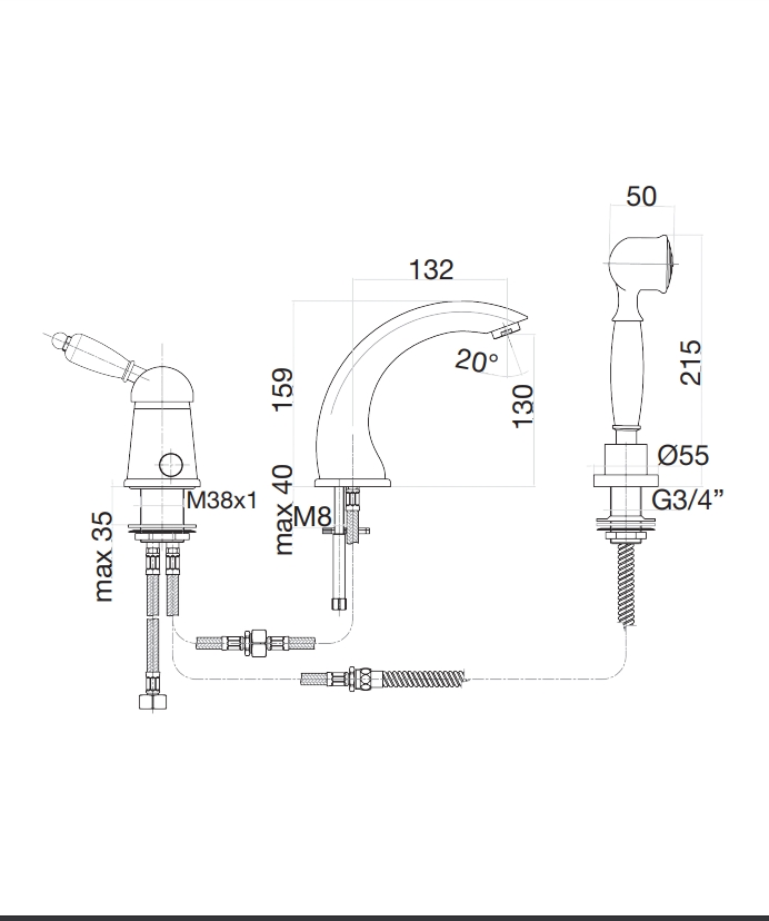 83CO5105 Смеситель для ванны , хром-золото Fiore Imperiale  - Вид №2
