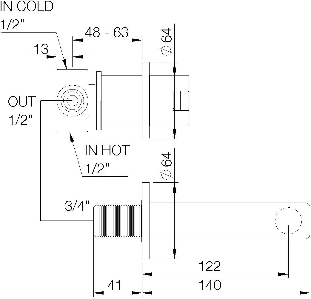 rvb Смеситель для умывальника настенный на 2 отверстия Line 4575.--.50 - Вид №1