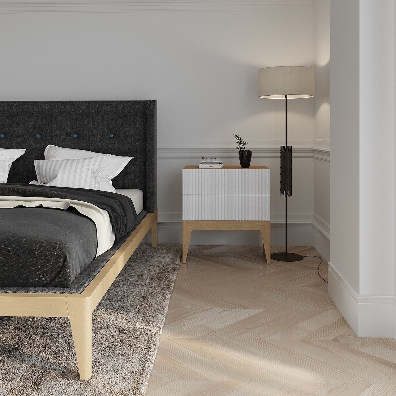 Кровать двуспальная с мягким изголовьем 180x200 темно-серая Fly soft new BRAGIN DESIGN ДИЗАЙНЕРСКИЕ 256414 Бежевый;черный  - Вид №3