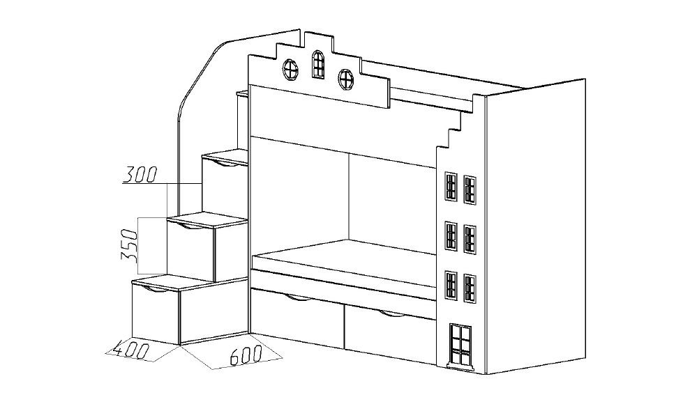 Кровать детская двухъярусная с 2 ящиками правая "Амстердам" МАНДАРИН АМСТЕРДАМ 179534 Разноцветный;белый;бежевый Santreyd  - Вид №4