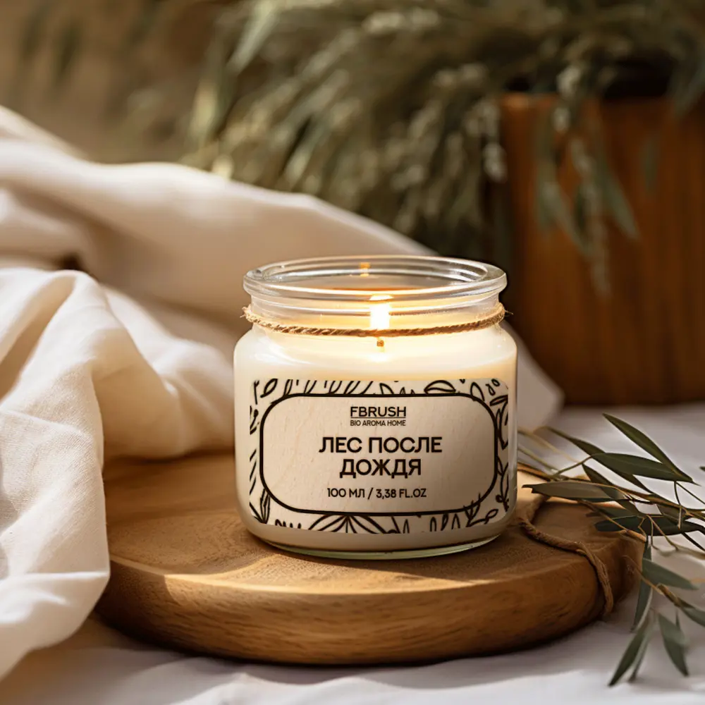 Свеча ароматизированная в стекле Лес после дождя SBIO100-5 коричневая 6 см FBRUSH STLM-2086672