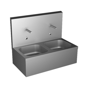 93074 Нержавеющая подвесная двойная мойка с интегрированной электроникой, термостатическим смесителем, 6 В SANELA