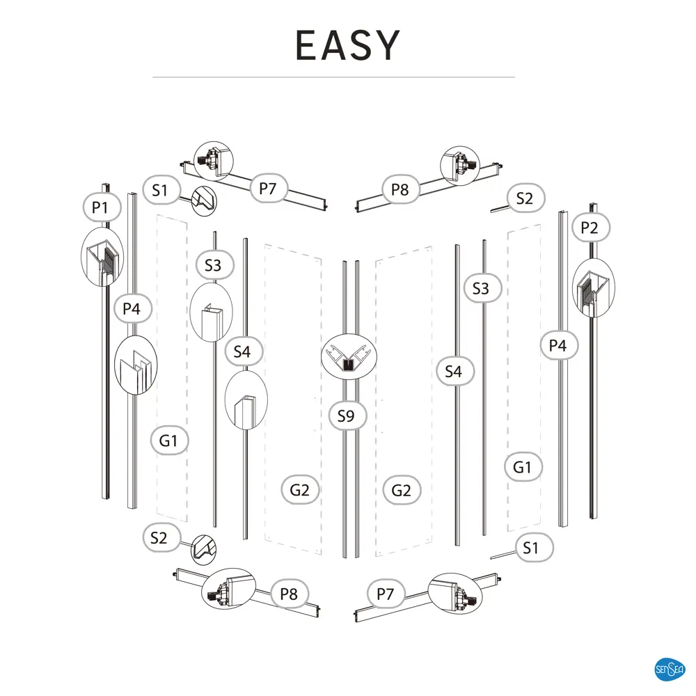 Комплект стекол для душевой ширмы Sensea Easy 90x90 см прозрачное стекло цвет профиля на выбор 88103578 STLM-2115872 - Вид №27