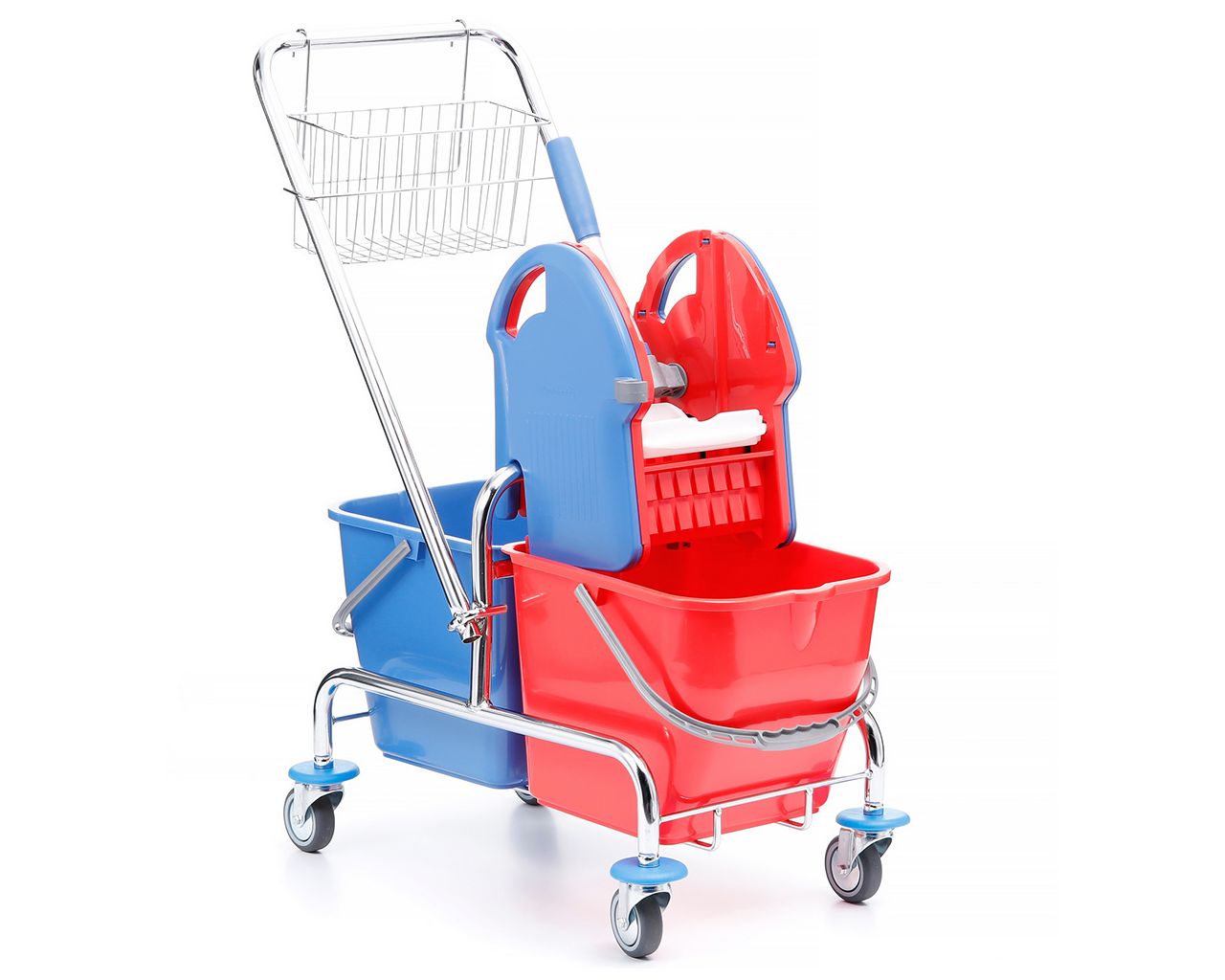 MO3 Хромированная тележка для уборки с двумя ведрами, 2 ведра по 20 л, пресс для швабры, металлическая корзина Merida 