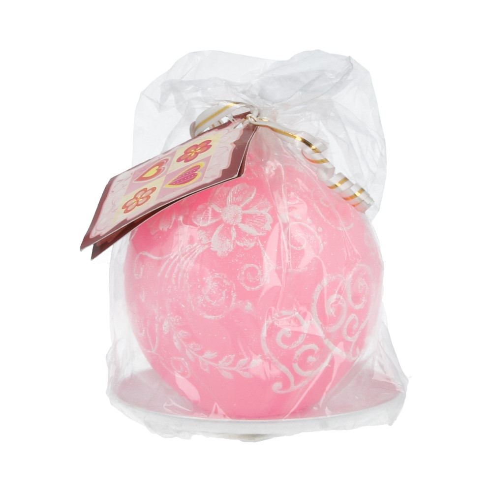 0526 Свеча шар № 1 8 см 230 г "Два сердца" розовый Омский Свечной 