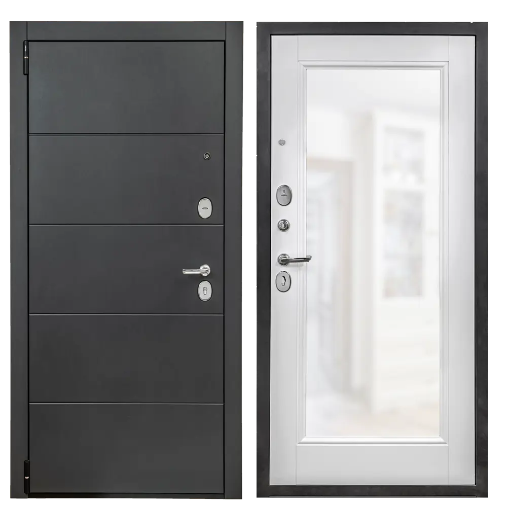 PORTIKA Порта Р-3 - входная металлическая дверь с зеркалом, графит/белый 84531948 STLM-0051313