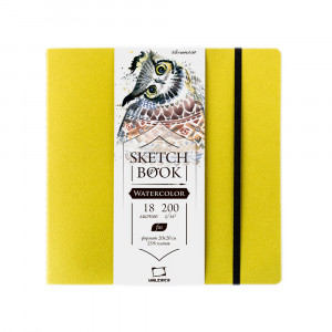 401455 Скетчбук для акварели "Shammy" 200 г/м2 20 х 20 см мягкий переплет 18 л. салатовый Малевичъ