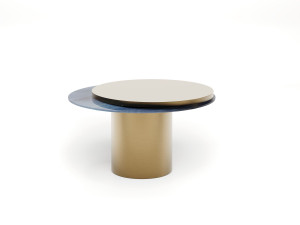 Вращающийся журнальный столик из дерева и стекла