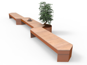 Модульная скамья из стали и дерева без спинки со встроенной плантатором