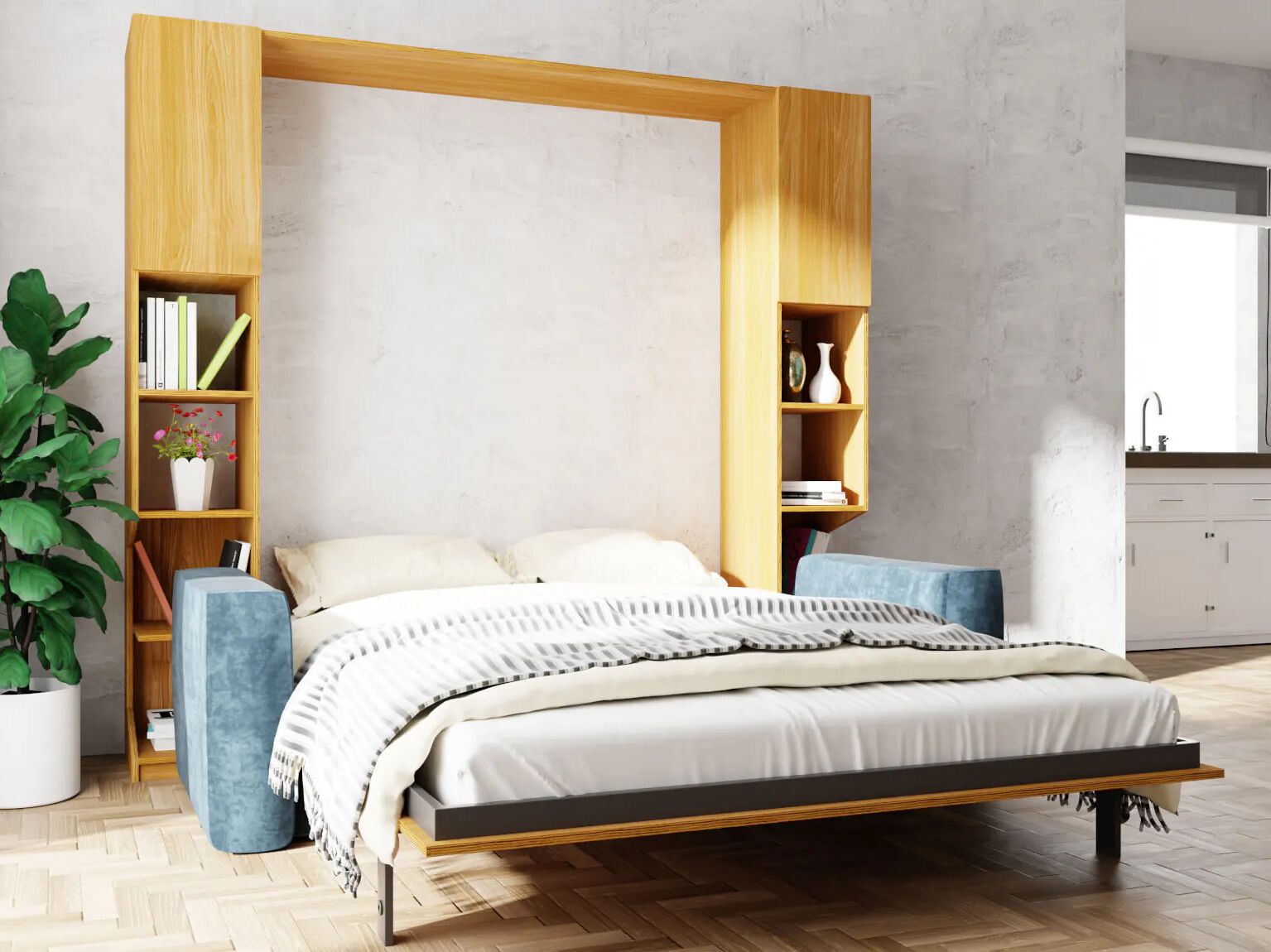 Вертикальная выдвижная кровать с полкой и диваном Radis сетка ARCH-00087151