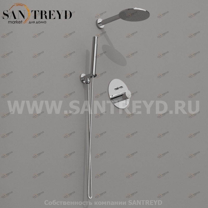 923190 Душевой комплект: смеситель с переключателем, ручная лейка, держатель и верхний душ диаметром 20 мм, цвет Хромированный Kerasan Nolita Италия