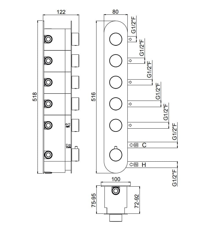 Встраиваемый термостатический смеситель для душа с пластиной CARIMALI ilTondo ARCH-00110826 - Вид №4