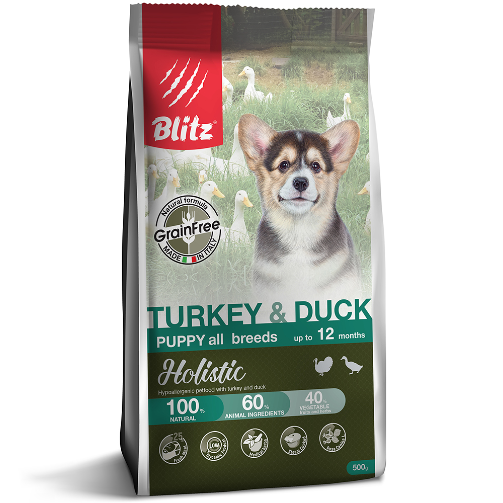 ПР0055621 Корм для щенков Holistic беззерновой индейка, утка сух. 500г Blitz 
