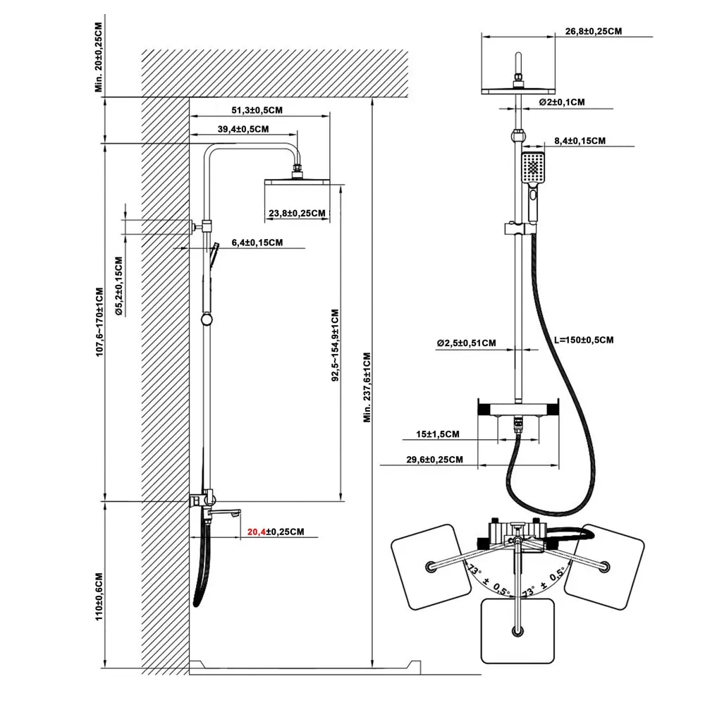 Душевая система KONSENSA Теано с термостатом 3 режима цвет черный матовый STLM-2154615 - Вид №9