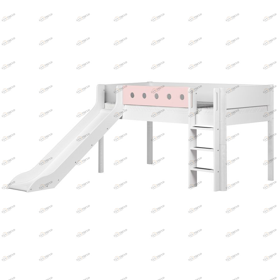 Кровать Flexa White с горкой, 200 см, белая с розовым 801731318