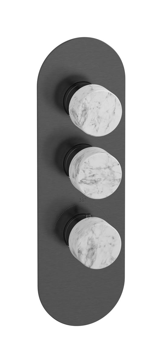 Комплект наружных частей термостата на 2 потребителей - вертикальная овальная панель с ручками Marmo WE ARE IB eua212csnmr_1 Brushed Black Chrome Aqua