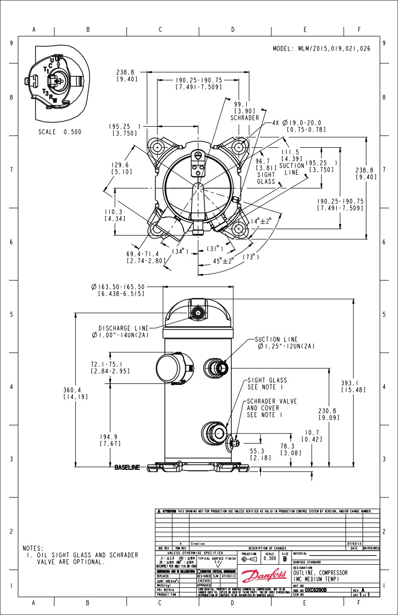 Danfoss MLZ — герметичные спиральные компрессоры MLZ019T4LT9A Компрессор спиральный 121L8727  - Вид №14