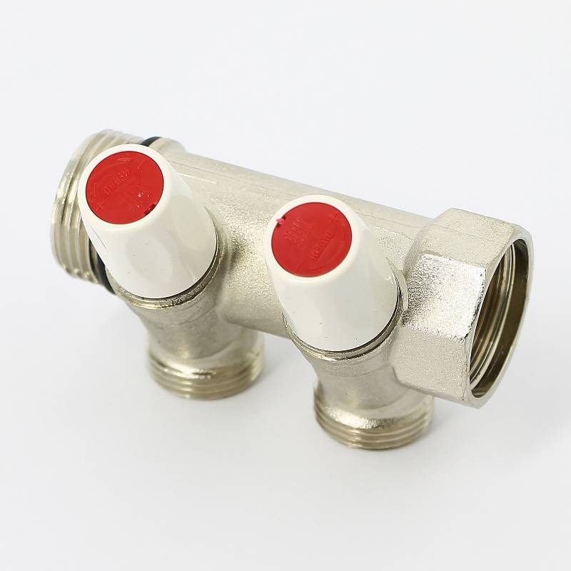 Коллектор НВ с вентилями никелированный Rautitan MX Rehau 1" x 2 вых 3/4"EK межосевое 40 мм 131644 - Вид №1